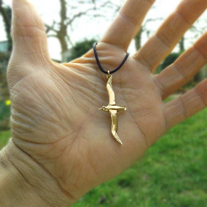 Albatross necklace, double sided solid gold pendant charm, ideal gift for travellers, sailors or serious bird watchers. Made to order. © Adrian Ashley