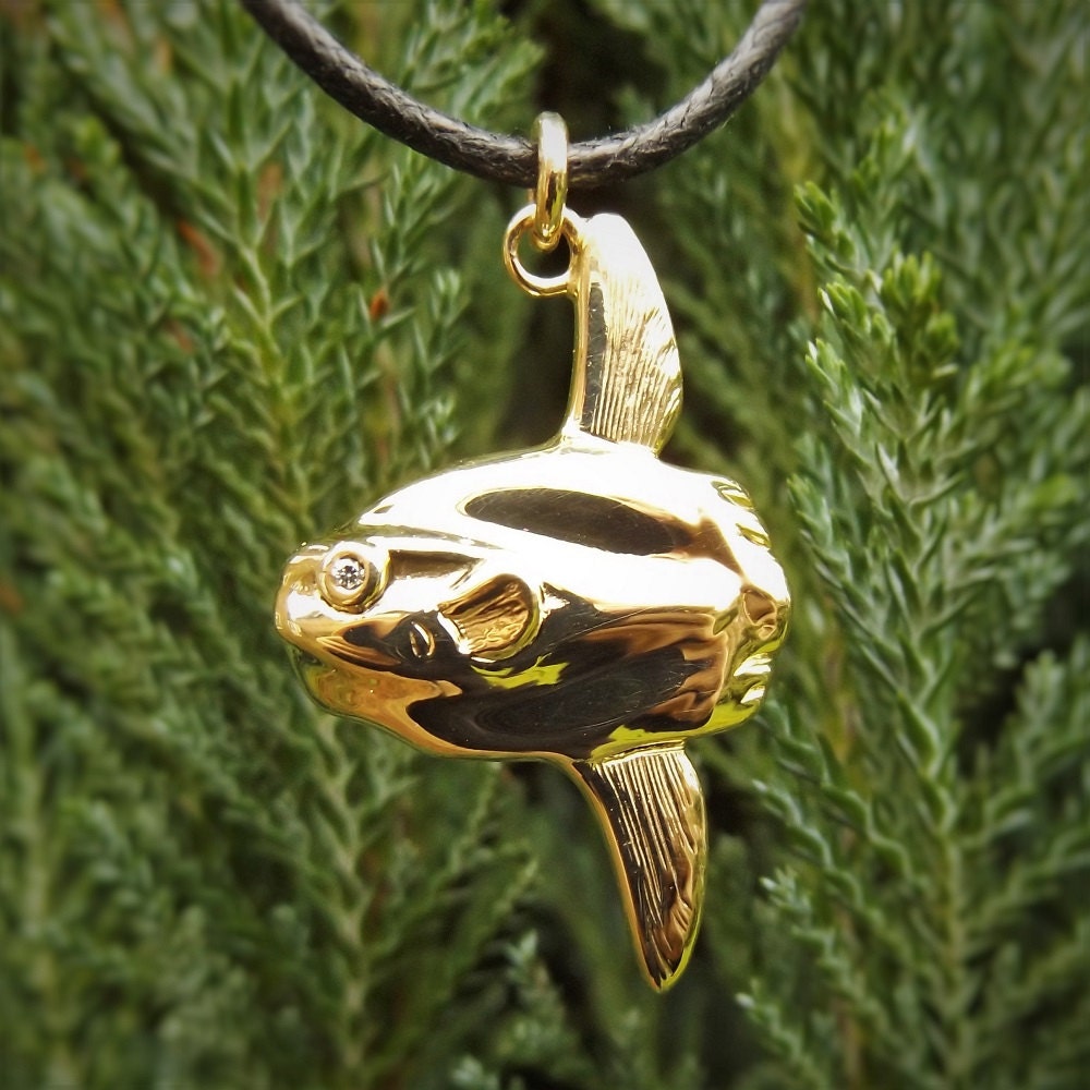 Mola Mola necklace, gold and diamond Ocean Sunfish or Moon Fish