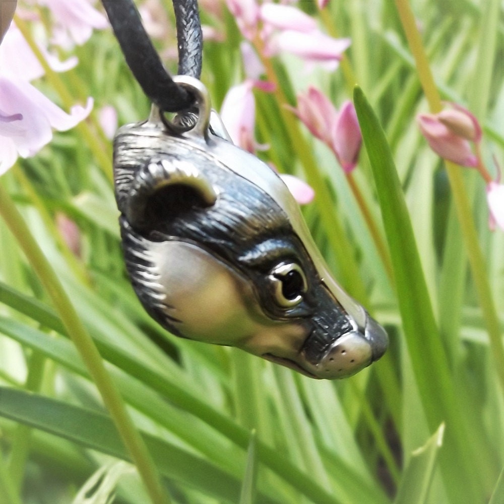 Badger newest pendant/necklace/charm with oxidised black and silver detailing - Handmade in sterling silver