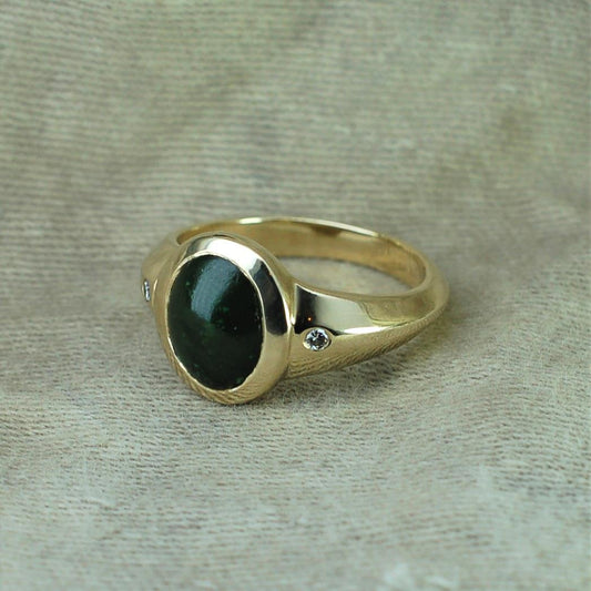 Jade, diamond and gold, Gentleman's signet or Lady's dress ring. Handmade in England by Adrian Ashley with London Hallmarks. UK size N ½ or US 7. *This piece is finished and ready to be shipped*